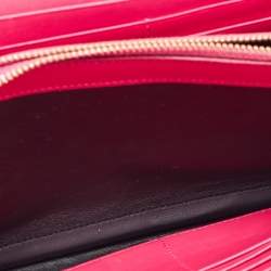 Saint Laurent Fuchsia Textured Patent Leather Classic Wallet on Chain