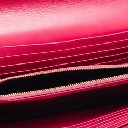 Saint Laurent Fuchsia Textured Patent Leather Classic Wallet on Chain