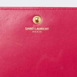Saint Laurent Fuchsia Textured Patent Leather Classic Wallet on Chain