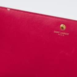 Saint Laurent Fuchsia Textured Patent Leather Classic Wallet on Chain