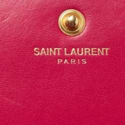 Saint Laurent Fuchsia Textured Patent Leather Classic Wallet on Chain