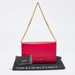 Saint Laurent Fuchsia Textured Patent Leather Classic Wallet on Chain