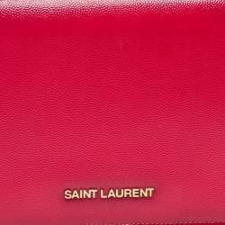 Saint Laurent Fuchsia Textured Patent Leather Classic Wallet on Chain