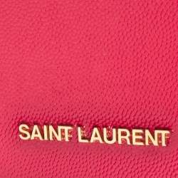 Saint Laurent Fuchsia Textured Patent Leather Classic Wallet on Chain