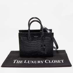 Pre Owned Saint Laurent Black Croc Embossed Leather Nano Classic Sac De Jour Tote