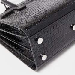 Pre Owned Saint Laurent Black Croc Embossed Leather Nano Classic Sac De Jour Tote