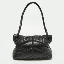 Pre Owned Saint Laurent Black Quilted Puffer Leather Medium Loulou Monogram Shoulder Bag