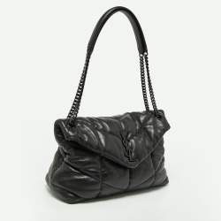 Pre Owned Saint Laurent Black Quilted Puffer Leather Medium Loulou Monogram Shoulder Bag