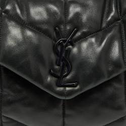 Pre Owned Saint Laurent Black Quilted Puffer Leather Medium Loulou Monogram Shoulder Bag