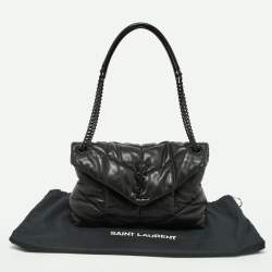 Pre Owned Saint Laurent Black Quilted Puffer Leather Medium Loulou Monogram Shoulder Bag