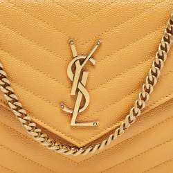 Saint Laurent Mustard Matelassé Leather Monogram Envelope Wallet on Chain