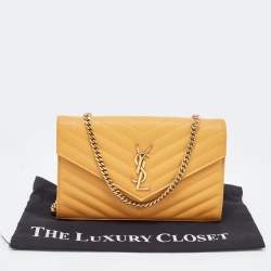 Saint Laurent Mustard Matelassé Leather Monogram Envelope Wallet on Chain