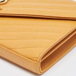 Saint Laurent Mustard Matelassé Leather Monogram Envelope Wallet on Chain