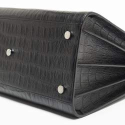 Saint Laurent Black Croc Embossed Leather Large Sac De Jour Tote