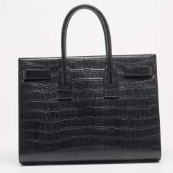 Saint Laurent Black Croc Embossed Leather Large Sac De Jour Tote
