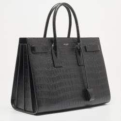 Saint Laurent Black Croc Embossed Leather Large Sac De Jour Tote