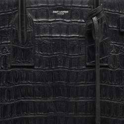 Saint Laurent Black Croc Embossed Leather Large Sac De Jour Tote
