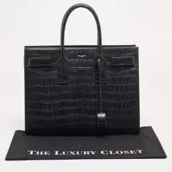 Saint Laurent Black Croc Embossed Leather Large Sac De Jour Tote