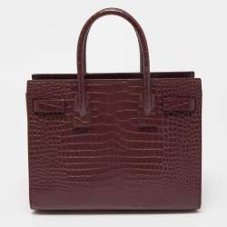 Pre Owned Saint Laurent Burgundy Croc Embossed Leather Baby Classic Sac De Jour Tote