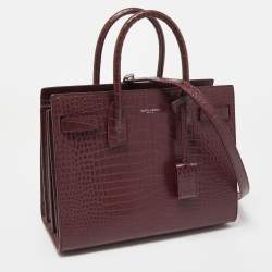 Pre Owned Saint Laurent Burgundy Croc Embossed Leather Baby Classic Sac De Jour Tote