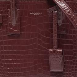 Pre Owned Saint Laurent Burgundy Croc Embossed Leather Baby Classic Sac De Jour Tote