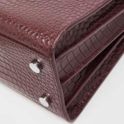 Pre Owned Saint Laurent Burgundy Croc Embossed Leather Baby Classic Sac De Jour Tote