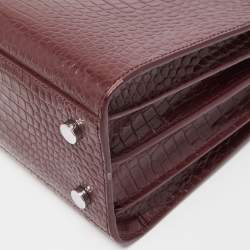 Pre Owned Saint Laurent Burgundy Croc Embossed Leather Baby Classic Sac De Jour Tote