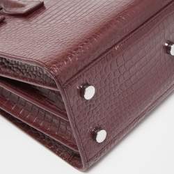 Pre Owned Saint Laurent Burgundy Croc Embossed Leather Baby Classic Sac De Jour Tote