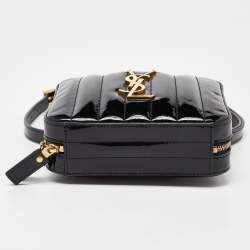 Saint Laurent Black Patent Leather Vicky Monogram Belt Bag