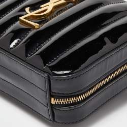 Saint Laurent Black Patent Leather Vicky Monogram Belt Bag