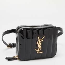 Saint Laurent Black Patent Leather Vicky Monogram Belt Bag