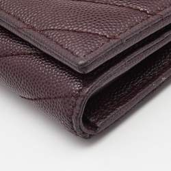 Pre Owned Saint Laurent Burgundy Matelassé Leather Monogram Trifold Wallet