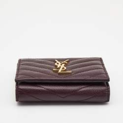 Pre Owned Saint Laurent Burgundy Matelassé Leather Monogram Trifold Wallet
