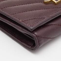Pre Owned Saint Laurent Burgundy Matelassé Leather Monogram Trifold Wallet