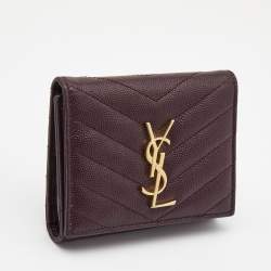 Pre Owned Saint Laurent Burgundy Matelassé Leather Monogram Trifold Wallet