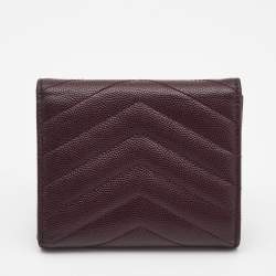 Pre Owned Saint Laurent Burgundy Matelassé Leather Monogram Trifold Wallet