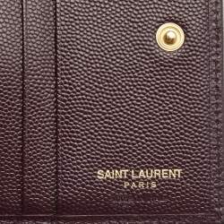 Pre Owned Saint Laurent Burgundy Matelassé Leather Monogram Trifold Wallet