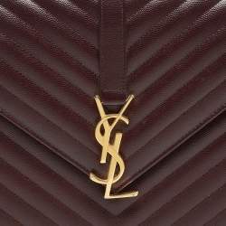 Saint Laurent Burgundy Matelassé Leather Large Monogram Envelope Shoulder Bag