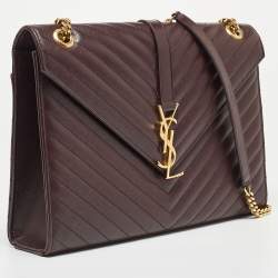 Saint Laurent Burgundy Matelassé Leather Large Monogram Envelope Shoulder Bag