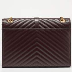 Saint Laurent Burgundy Matelassé Leather Large Monogram Envelope Shoulder Bag