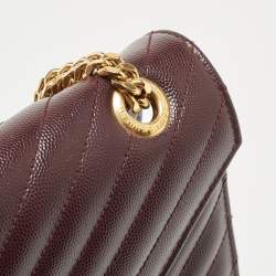 Saint Laurent Burgundy Matelassé Leather Large Monogram Envelope Shoulder Bag