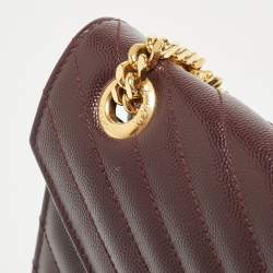 Saint Laurent Burgundy Matelassé Leather Large Monogram Envelope Shoulder Bag