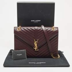 Saint Laurent Burgundy Matelassé Leather Large Monogram Envelope Shoulder Bag