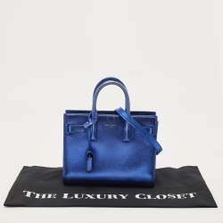 Pre Owned Saint Laurent Metallic Blue Leather Nano Classic Sac De Jour Tote