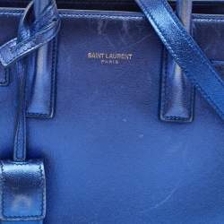 Pre Owned Saint Laurent Metallic Blue Leather Nano Classic Sac De Jour Tote