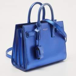 Pre Owned Saint Laurent Metallic Blue Leather Nano Classic Sac De Jour Tote
