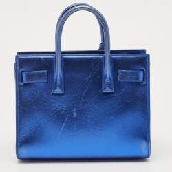 Pre Owned Saint Laurent Metallic Blue Leather Nano Classic Sac De Jour Tote