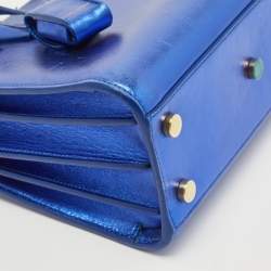 Pre Owned Saint Laurent Metallic Blue Leather Nano Classic Sac De Jour Tote