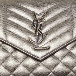 مملوكة مسبقًا Saint Laurent Metallic Mix Matelassé Leather Monogram Envelope Wallet on Chain