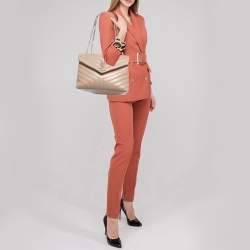 Pre Owned Saint Laurent Beige Matelassé Leather Medium LouLou Shoulder Bag